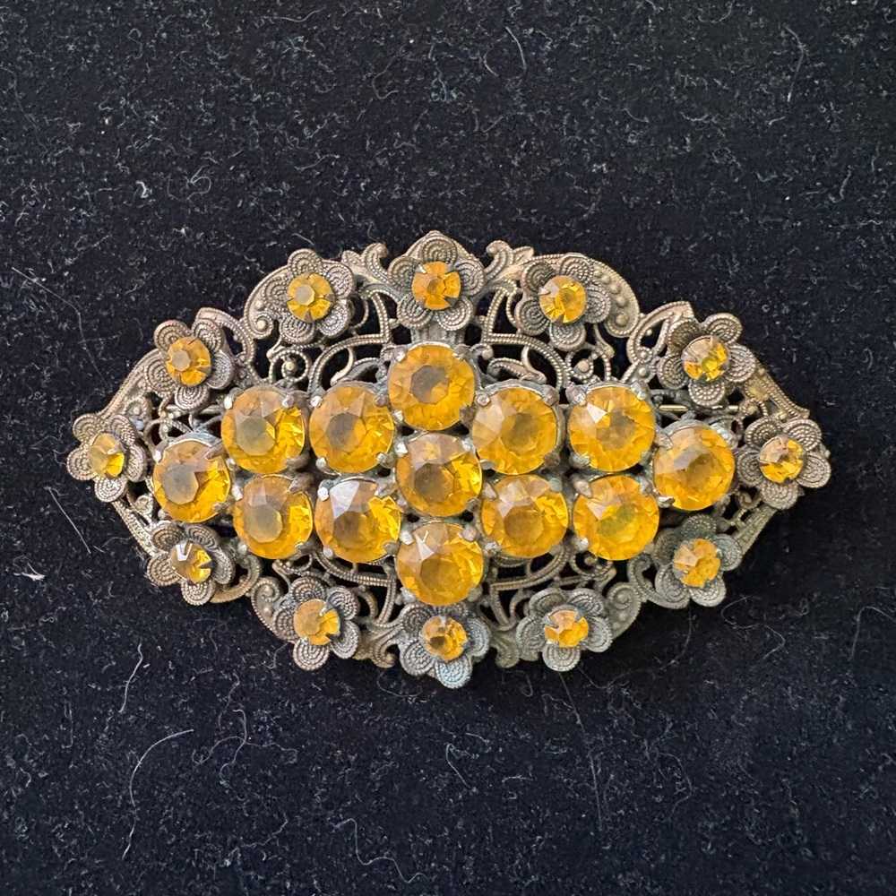 Vintage Brooch with Amber Gems